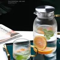 在飛比找momo購物網優惠-【好拾物】耐熱玻璃 直條紋水壺 把手水壺 玻璃水壺(1500
