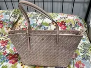 TORY BURCH BLUSH LIGHT PINK GEO LOGO TOP ZIP TOTE WITH GOLD HARDWARE Authentic
