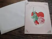 Unused 40's Just Because You're You Die Cut Pink Rose Valentine Golden Bell