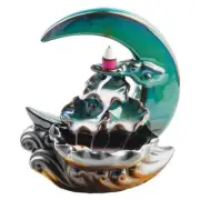 Beautiful Crescent Moon Waterfall Ceramic Incense Burner w/ 20 Incense Cones