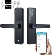 Smart Door Lock, Keyless Entry Smart Lock with Handle 5 Opening Methods, Tuya App, Fingerprint, Code, Keys, IC Cards Suitable for Bedroom, Home, Hotel, Office(Including Lock Body)
