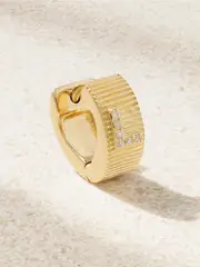 [Foundrae] Foundrae - Initial 18-karat Gold Diamond Single Hoop Earring - E E Gold
