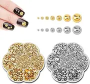11200pcs Semicircular Pearls, Flat Pearl Gems of Various Sizes Nail Beads Cabochon Beads Round Plastic Beads for Crafts Necklaces Nail Decoration (Gold and Silver)