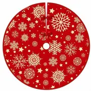 Red Merry Christmas Fabric Tree Skirt - Gold Snowflakes
