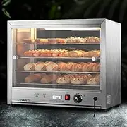 Devanti Food Warmer, 1000W Display Cabinet Commercial Electric Pie Foods Warmers Buffet Showcase Home Kitchen Restaurant Car Appliances Counter Top, With 4 Tier Shelves and Removable Crumb Tray Silver