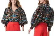 Alice + Olivia April Embroidered Multicolor Floral Balloon Long Sleeve Blouse XS