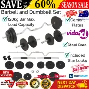 Barbell And Dumbbell Set 30kg Adjustable Weight Plates Home Gym Equipment Black