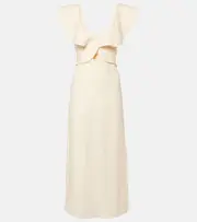 [Johanna Ortiz] Johanna Ortiz Ruffled linen midi dress AU 8 beige