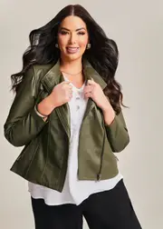 [TS] Taking Shape Leather Liza Jacket Size 20 in Olive, Leather - Plus Size Women's Clothing Olive