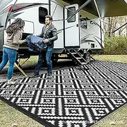 Outdoor Carpet for Patio Plastic Woven, Extra Large Waterproof Outdoor Rug 240 X 300 Black and White, Rain-Resistant No Water Absorption Carpet for Outside Light Weight and Easy to Take