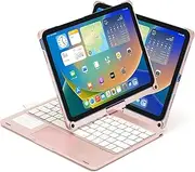 360° Rotatable Backlit Touch Keyboard Case for iPad 11th(A16,2025)/iPad 10th Gen&iPad Air 11(M3-M2,2025-2024)/iPad Air 5th/Air 4th&iPad Pro 11'' (4th-1st), Foldable Cover with Pencil Holder, Rosegold