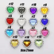 Heart Acrylic Rhinestone Buttons Flatback Silver Metal Garment Craft Button 50Pc