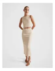 [Seed Heritage] Two Tone Rib Skirt in Soft Wheat