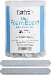 ForPro Zebra Mini Foam Boards, 100/180 Grit, Double-Sided Manicure Nail File, 3.5” L x .5” W, 50-Count