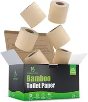 Premium Bamboo Toilet Paper | Unbleached, 24 Rolls, 3PLY & 300 Sheets | FSC Certified, Eco Friendly, Biodegradable | Chemical Free, Plastic Free, BPA Free, Septic Safe Toilet Tissue (24)