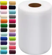6 Inch x 100 Yards White Tulle Roll | Polyester Craft Fabric for Weddings & DIY