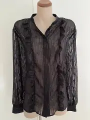 CUE Black Ruffle Detail Button Front Top Size 16 BRAND NEW WITH TAGS