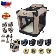 Durable 3-Door Pet Crate with Washable Cover & Collapsible Design - 36" Khaki