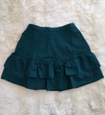 New J Crew Wool Flannel Ruffle Office Skirt Deep Jade Sz 4 G7119