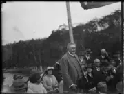 Sir George Fuller standing up in a crowd of people at the opening - Old Photo