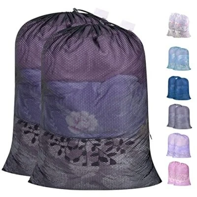 Heavy Duty Large Mesh Laundry Bags with ID Tag and 24"x36" | 2 Pack Black