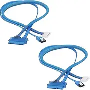 22Pin SATA Data Power Cable 2 in 1 SATA III 7+15 Pin to 7 Pin Data with IDE 4Pin Power Interface Female to Male Data and Power Combo Extension Cable for Hard Disk Optical Drive -50cm-2pcs
