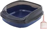 Ronyme High Side Cat Litter Tray, Semi Enclosed Sandbox for Medium Sized Pets, Dark Blue Medium