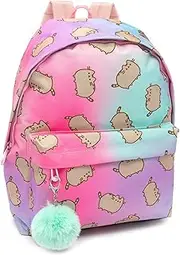 [Pusheen] Backpack Adults Teens Cat Pom Pom Keyring Pink Rucksack 16”