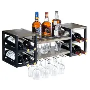 Wall Mounted Gray Wood Wine & Bar Storage Shelf Display Rack, Wine Bottle Holder