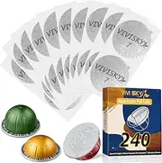 [VIVI SKY] 240Pcs Aluminum Foil Lids for Reusable Nespresso Pods Vertuoline, Coffee pods Seals Sticker Covers Compatible with Nespresso Vertuoline Pods Reusable Pods Refillable Capsules (240 Pack)