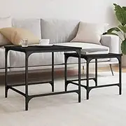 Nesting Coffee Tables 2 pcs Black Engineered Wood Round Accent Table Set, Wood Office Small Room Tables, Living Room Space Saving Table Modern