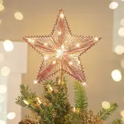 Star Tree Topper Christmas Glitter 3D LED Lights Decoration Holiday Seasonal Decor Rose Gold Festive Ornament Elegant Display