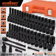 HORUSDY 66Pc 1/2" Impact Socket Set Metric & SAE Deep Sockets Ratchet Wrench