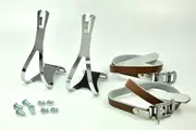 WELLGO TOE CLIP STEEL SLV W/STRAP LEATHER BROWN