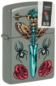 Zippo 49860 Gothic Dagger Design Sage Windproof Lighter + FLINT PACK