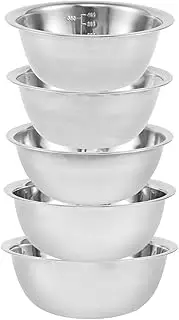 5 Pcs Stainless Steel Mixing Bowl Set with Measurement Markers Multipurpose Soup Basin, Salad Bowls, Metal Kitchen Bowl for Cooking Storage Nesting Dough, Batter Baking Bowls,Sizes 0.7,1.5, 2,3, 4.5QT