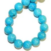GR542 Turquoise Blue 8mm Round Gemstone Coral Fossil Riverstone Beads 16"