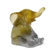 DAUM CRYSTAL MINI ELEPHANT GREY-AMBER FIGURINE #05136/C BRAND NIB CUTE SAVE$ F/S