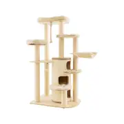 Costway All in 1 Cat Tree Wood Scratching Post Kitty Activity Center Condo House w/Teasing Ball Beige