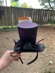 Celebrate It Halloween Headband Black Spider Front Purple Shimmery Spider Webs