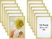 uxcell Magnetic Sign Holder 8.5 x 11, 12 Pcs Magnetic Display Frame Self Adhesive Reusable A4 Magnetic Picture Frame Double Sided for Refrigerator White Board Window Wall Photo, Gold