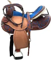 Kids Youth Western Horse Barrel Saddle Leather Tack Set Matching Headstall Breast Collar Reins