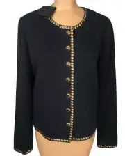 NWT ST. JOHN Knits Black Santana Knit Gold Sequin Jacket Blazer sz 10 $1495