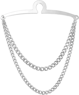Men's Tie Chain Gold Silver Black Tie Clips Link Chain Cravat Collar Pins wit...