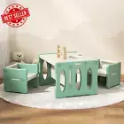 3Pcs Kids Table & Chairs Set - Study, Play, Storage Desk, Learning, Green