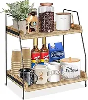 QYINXIU 2 Tier Bathroom Counter Organizer Storage,Vanity Organizer for Bathroom Counter,Wood Counter Standing Rack, 2-Tier Wooden Spice Rack