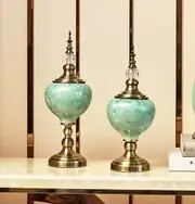 2piece Ceramic table decorative green vase with cooper metal base