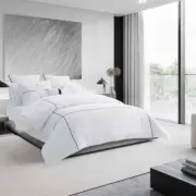VERA WANG Duvet Cover Set Zig Zag 3-Piece Classic Striped Cotton Queen White