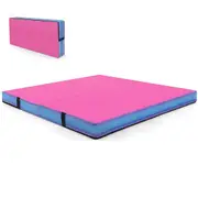 Costway Folding Gymnastic Mat Thick Yoga Mat Waterproof PU Leather Mat Pink