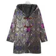 Bejeweled Cotton Canvas Hooded Jacket Silver Ruby Cloak Baroque Gemstone Coat